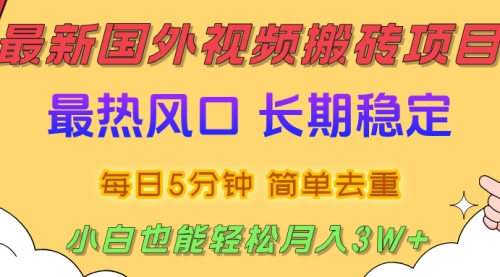 国外视频搬砖项目0基础可做，2025最新热门风口，简单去重剪辑，小白也能轻松月入3W+