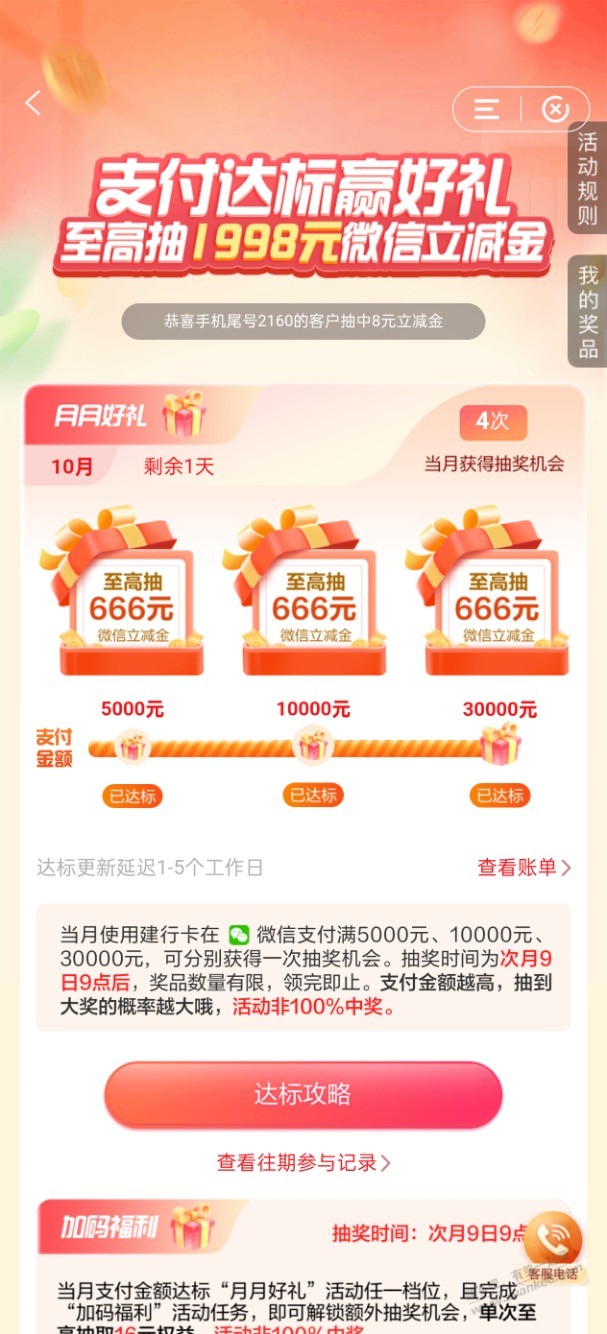 关于建行抽奖1998立减金的活动，本人已实操。