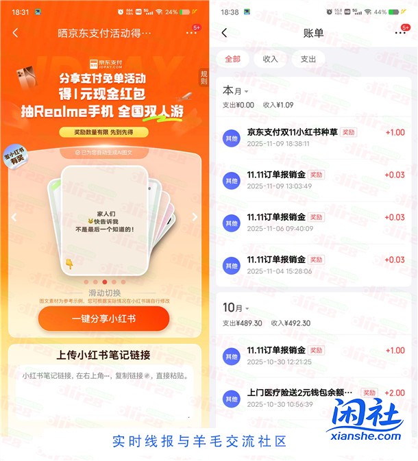 京东一键分享小红书领1元现金红包 亲测到账京东钱包余额